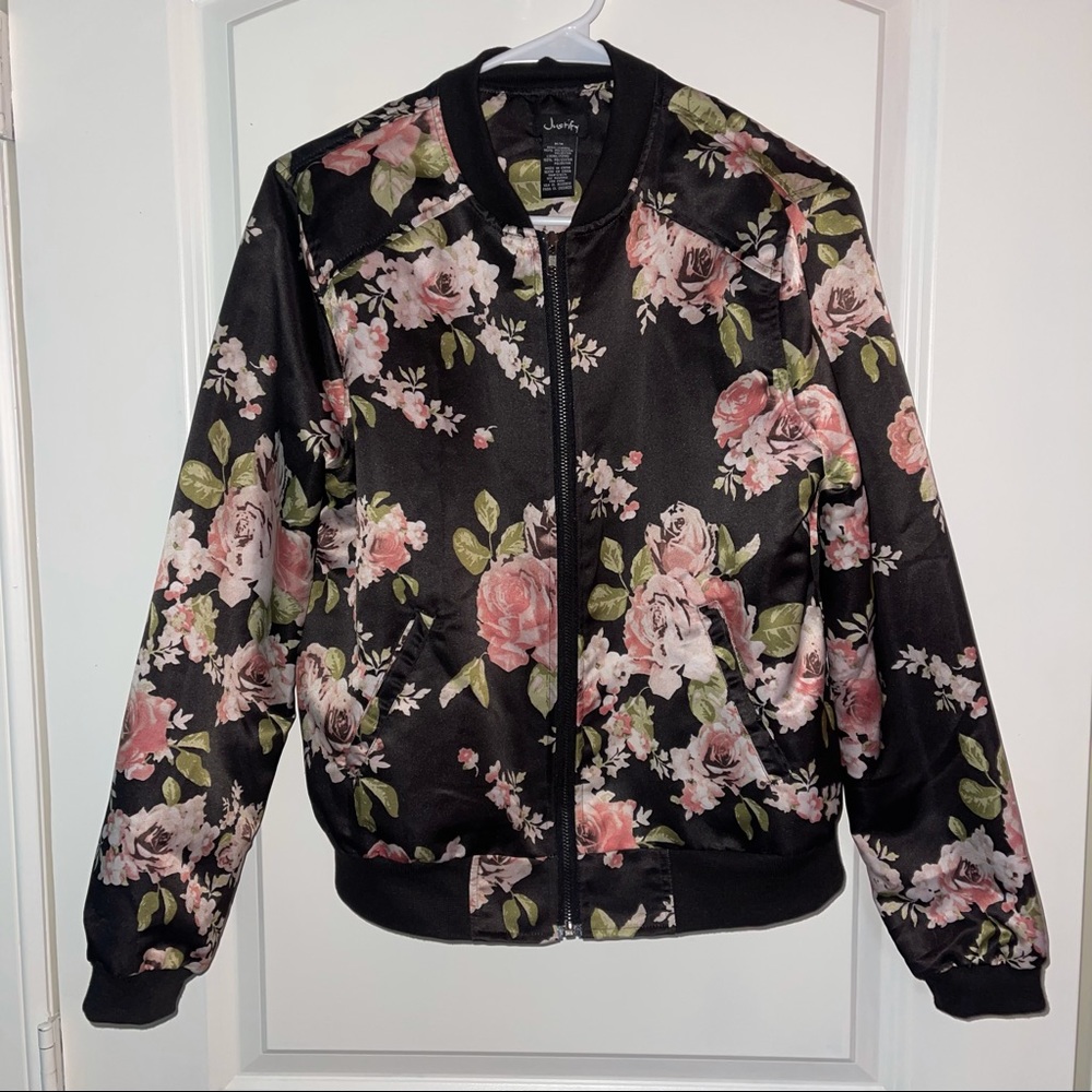Justify Black Floral Bomber Jacket